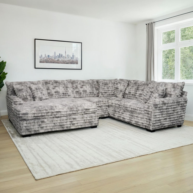 Gus Sectional with Cuddler, Grey Polyester Blend