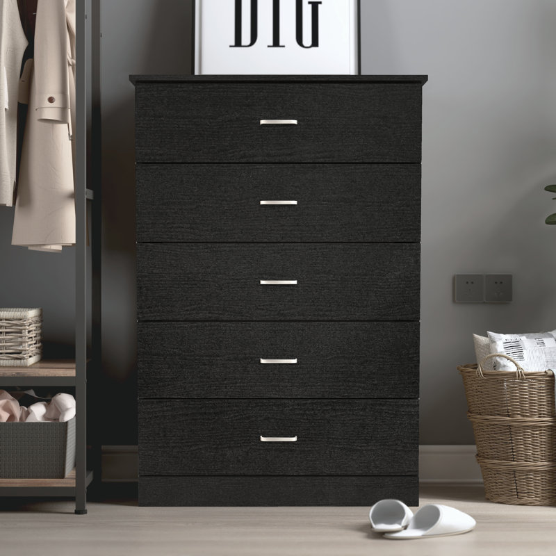 Allyannah 5 Drawer 47.2'' H Dresser, Black Oak