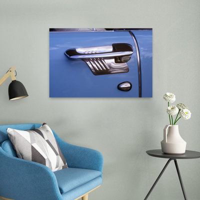 1950S Art Deco Style Door Handle Of Vintage Antique Classic Car Metallic Silver And Blue Graphic Design Outdoor Classic Retro Vintage Wall Art