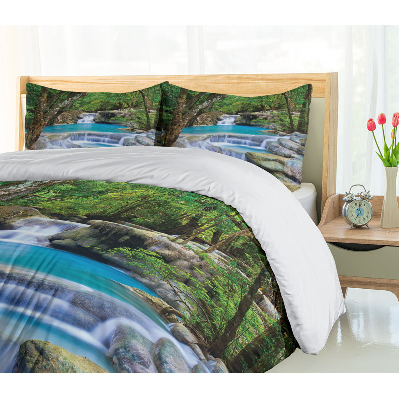 Rustic Polyester Duvet Cover, Twin Duvet Cover + 1 Sham, Waterfall 1