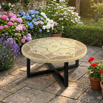 Provence Round Stone Outdoor with Umbrella Hole Coffee Table - 110 cm W 110 cm D