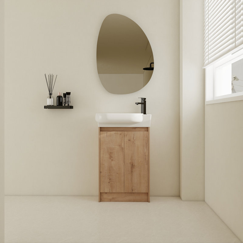 Meuble-lavabo autoportant de 23 po avec lavabo et portes à fermeture douce, Imitation chêne