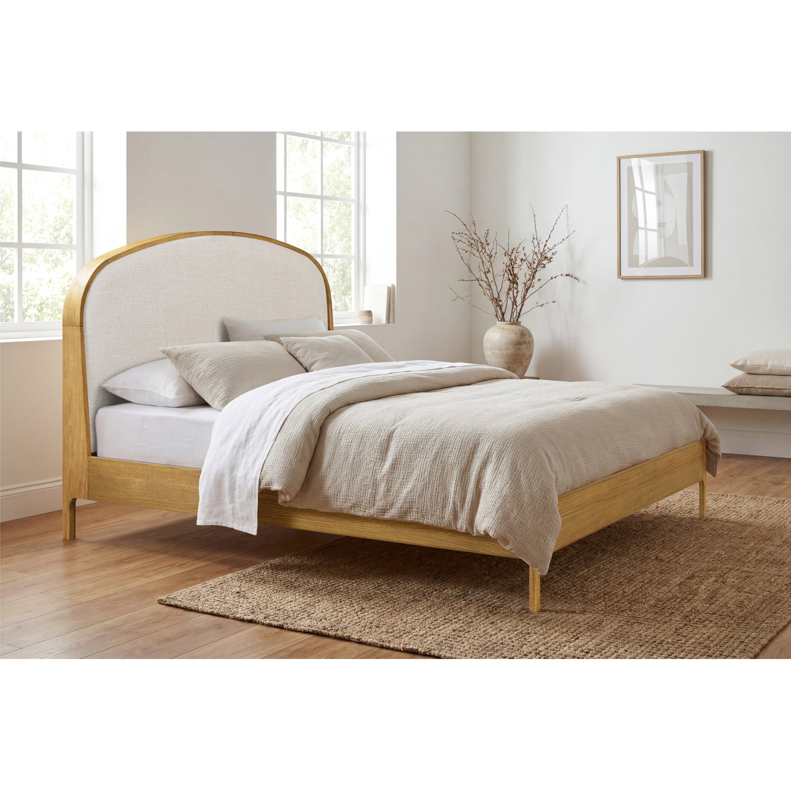 Seabrook Wood Bed with Upholstered Headboard, Brown, King