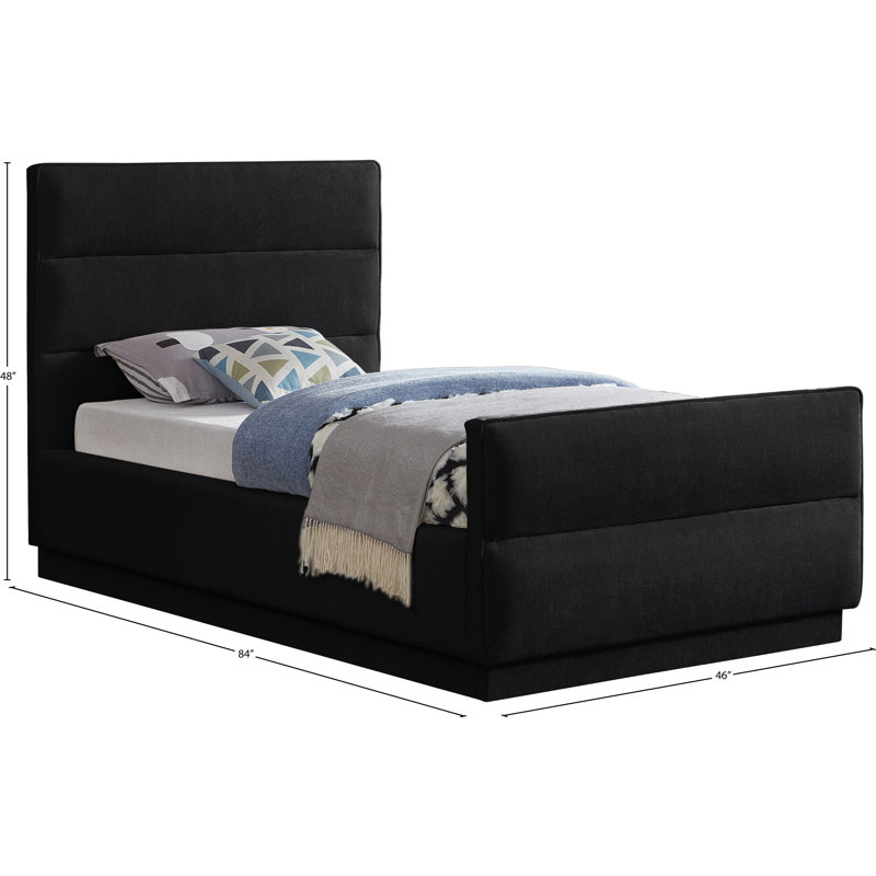 Paxton Tufted Upholstered Standard Bed, Twin, Black Chenille Fabric