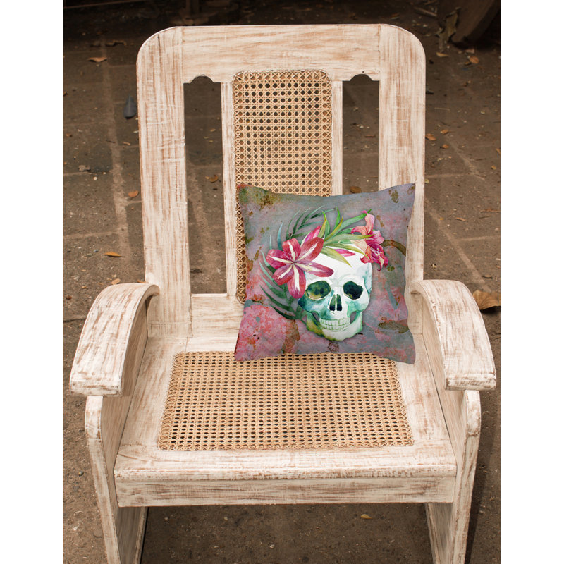 Coussin intérieur/extérieur à fleurs crâne, 18 po x 18 po