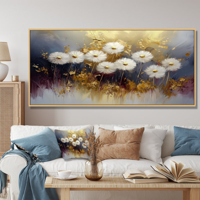 Golden Dandelion Harmony - Pissenlit, art mural, H 12 po x l 20 po, Avec cadre, Noir