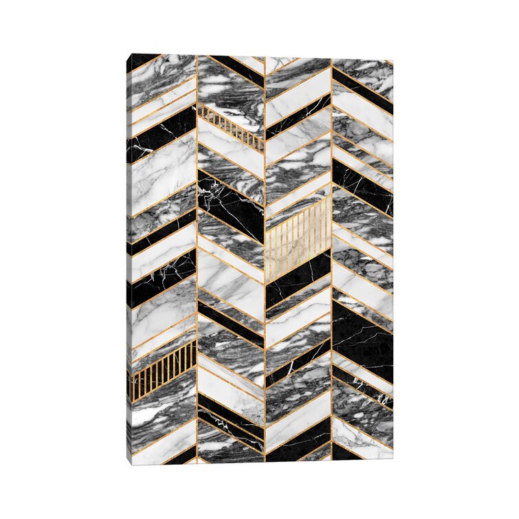 Marble Chevron Pattern 2 - Black and White Coaster by Zoltan Ratko