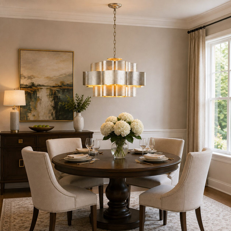 Lustre 12 lumières à 3 niveaux avec intérieur en feuille d'or Lillard, Argent argent