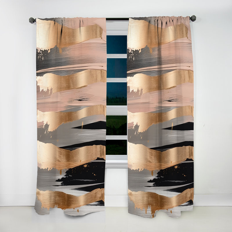 Laurini - Gold And Pink Forms In Contemporary II - Modern Curtain - Velvet Room Darkening - 1 panel, 52" W x 120" L