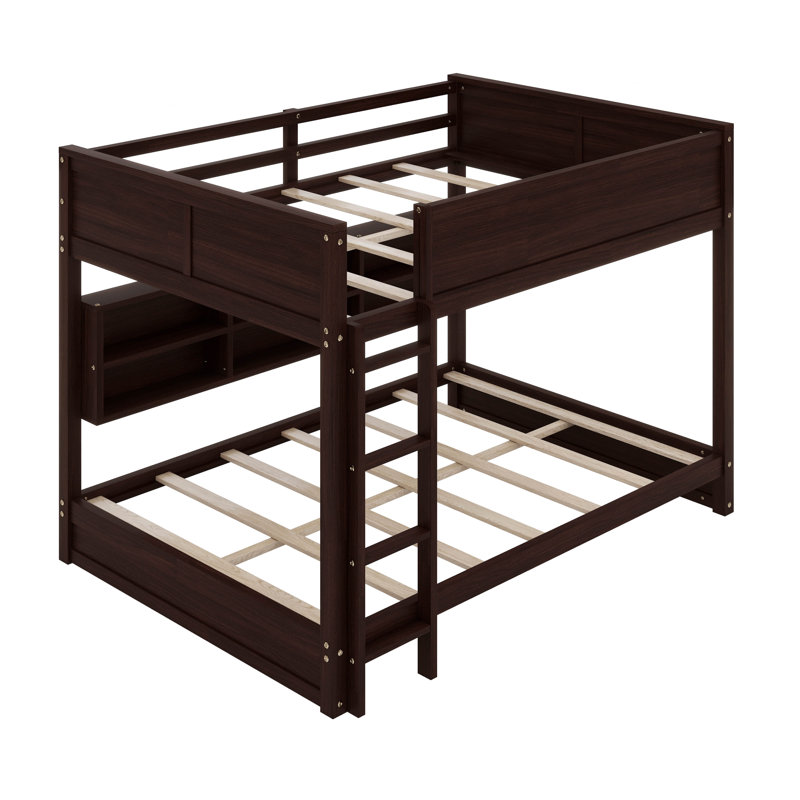 Lit superposé grand sur grand avec rangement, Brun