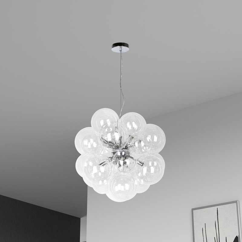 Lustre sphérique spoutnik 6 lumières Luisa, Transparent, Noir mat