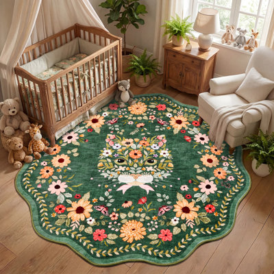 Tapis décoratif en forme d'éventail à motif animal lavable, doux, antidérapant et pliable Tapis d'intérieur pour chambres à coucher, salons, entrées, salles de jeux et chambres d'enfants