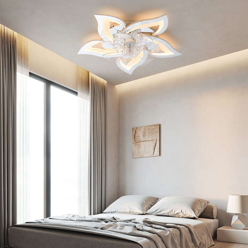 Izzabella 24.6" 7 - Blade LED Dimmable Flush Mount Ceiling Fan with Light and Remote, Chrome