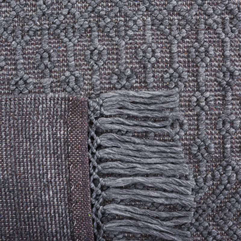 Tapis gris foncé tissé à la main Leedey, Carré 6 pi