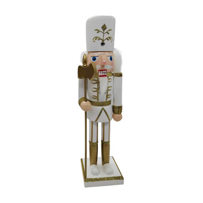 Table Standing Nutcracker - 4" x 3" x 14" - White, Gold
