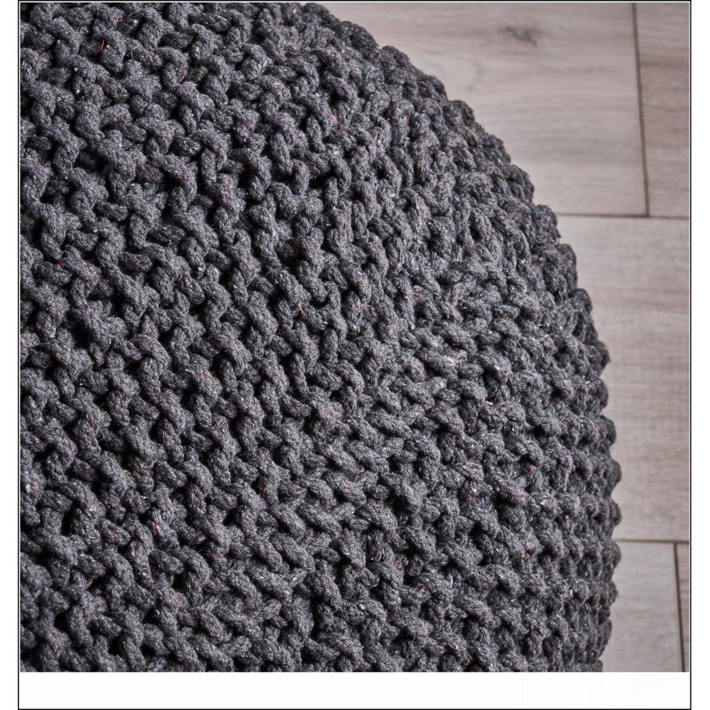 Hollis Knitted Cotton Pouf Cube 20 x 20 x 16 Pouf, Dark Gray