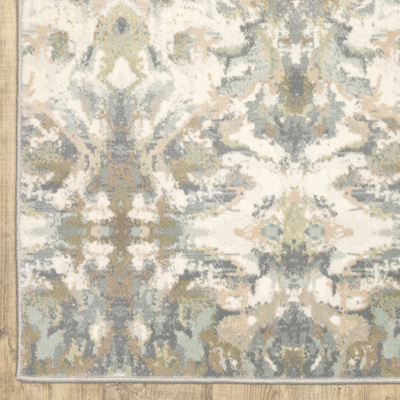 Tapis géométrique ivoire / multicolore, Rectangle 9 pi 10 po x 12 pi 10 po