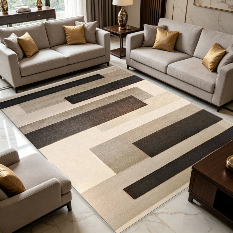 Beige Block area rugs for Living Room, Soft and Comfortable, Suitable for all seasons, easy to maintain, machine washable Indoor floor mat, Under Table Farmhouse suitable for Bedroom, Dining Room, Study, Patio, Balcony, Home Decor