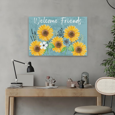 Welcome Friends - Contemporary Sunflowers Welcome Sign Rustic Art