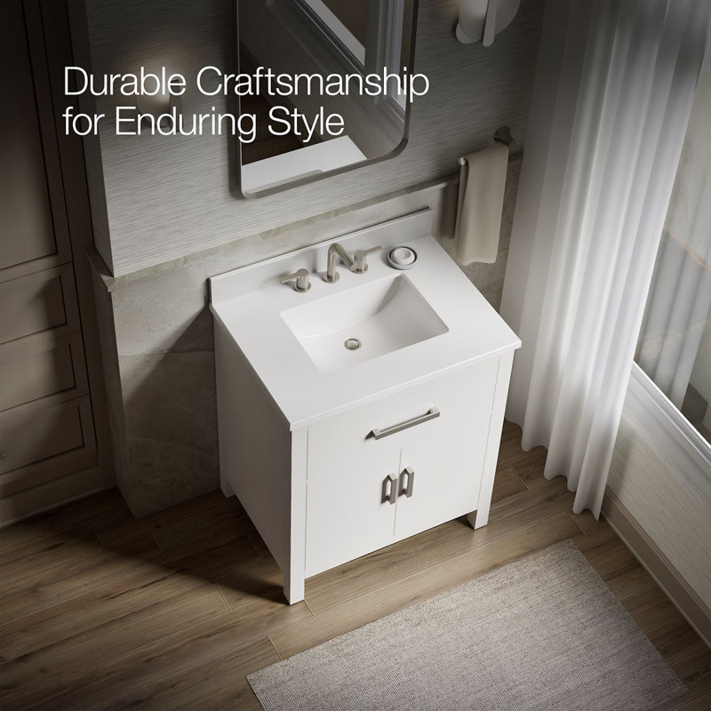 Kresla 30 In. Bathroom Vanity Cabinet With Sink And Quartz Top, White, Brushed Nickel