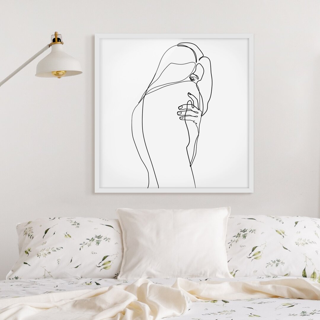 Gerahmtes Poster Line Art Female Nude Shoulder Black White