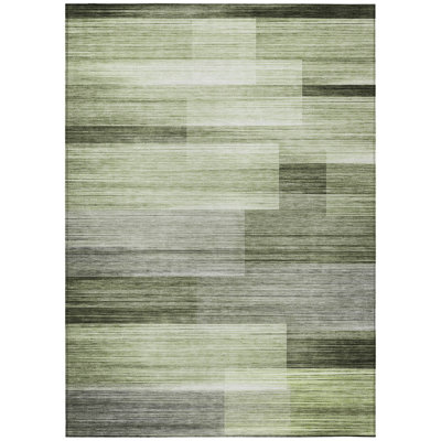 Machine Washable Indoor/Outdoor Xhevrie Green Rug