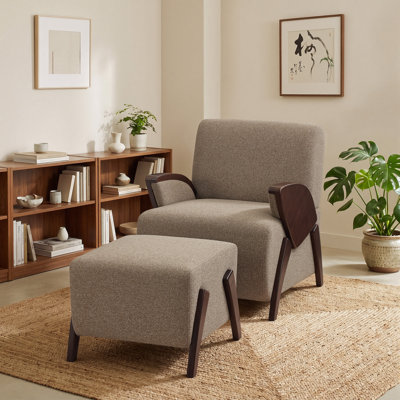 Fauteuil d'appoint moderne rembourré de 68,5 cm de large avec repose-pieds, structure en bois massif