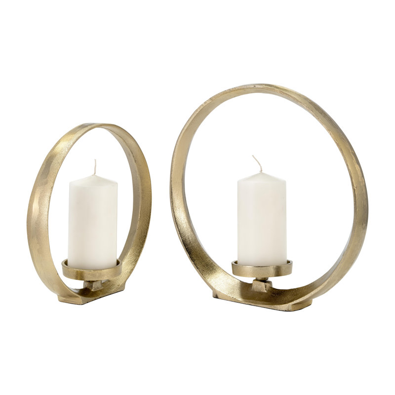 Metal Candle Holders, Set of Two, Gold, Decorative Centerpiece, Crafted with Metal Accents
