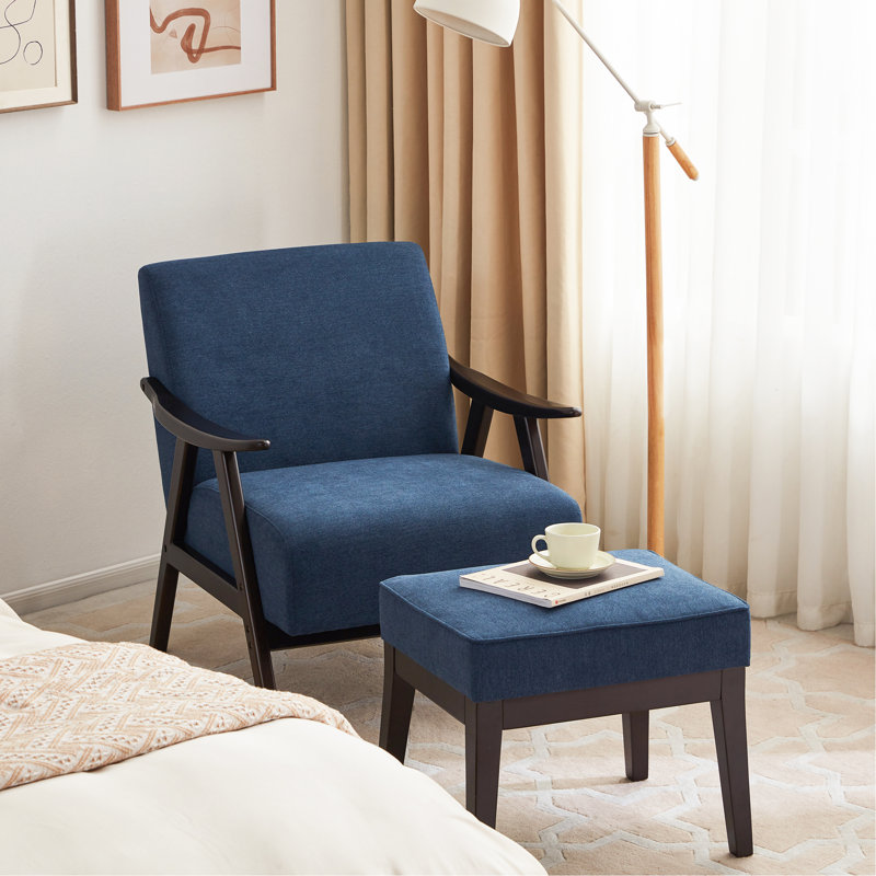 Sonnia Accent Chair with Ottoman Upholstered Living Room Chair Reading Chair Armchair and Footrest Set, Blue Polyester