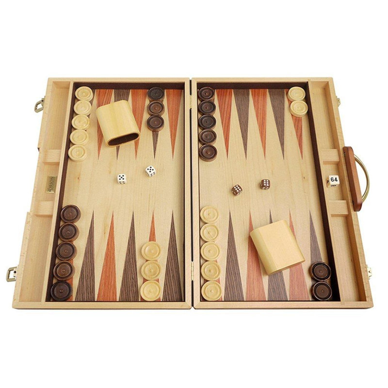 Backgammon, Bois madré, H 2,125 po x l 11,25 po x L 18 po