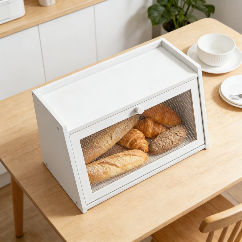Grande boîte à pain de campagne avec fenêtre en acrylique, contenant à pain en bambou pour comptoir de cuisine, porte-pain spacieux avec porte ondulée