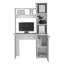 Bureau d'ordinateur classique en bois d'ingénierie blanc avec huche, armoire à une porte et tablettes ouvertes à 3 niveaux, rectangulaire-130085850-130085852