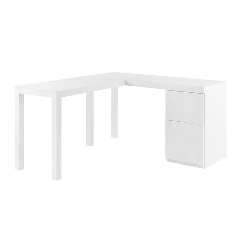 Bureau en L Tresero, Blanc très luisant