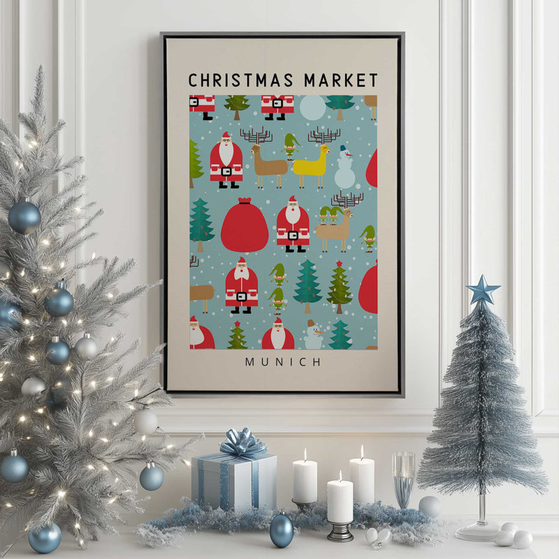 «Munich Christmas Market», reproduction sur toile, Encadrement argenté, H 30,75 po x l 20,75 po