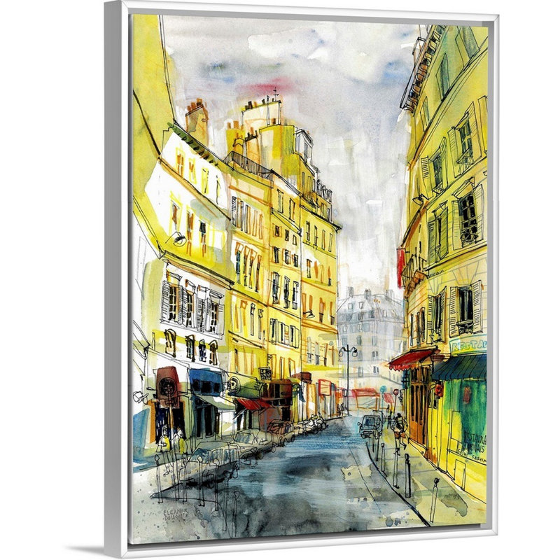 Reproduction d’art sur toile, "Paris Street" par Eleanor Doughty, H 26 po x l 20 po x P 1,75 po, Cadre blanc