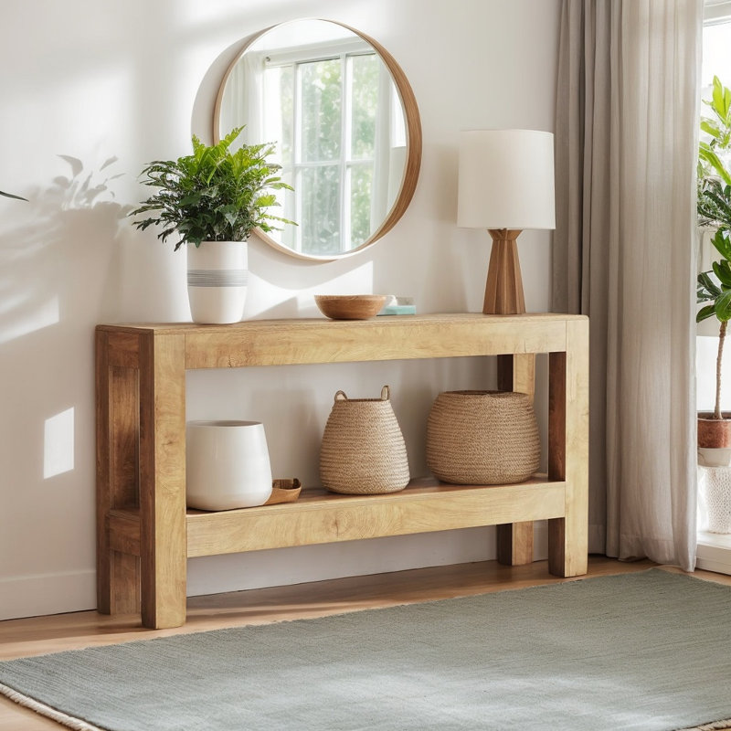 Console 63 po de largeur en bois de style campagnard avec tablettes étroites de rangement à 2 niveaux, canapé d'appoint rustique pour hall d'entrée et salon