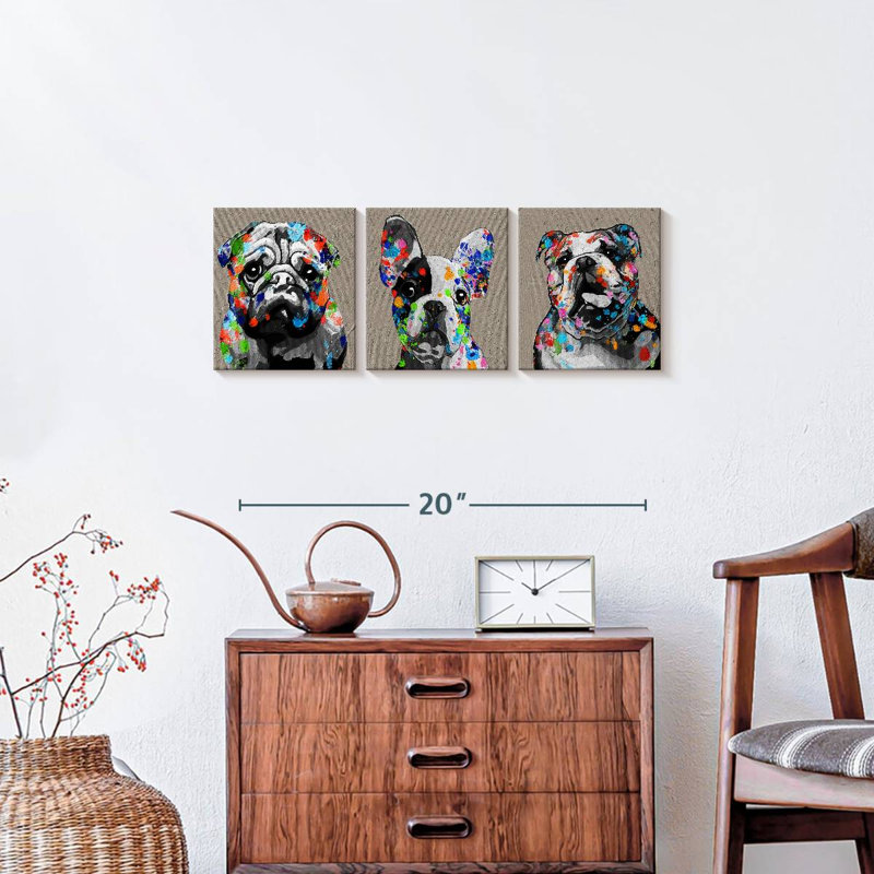 Bulldogs on Canvas, reproduction de 3 pièces, H 26 po x l 8 po x P 1 po