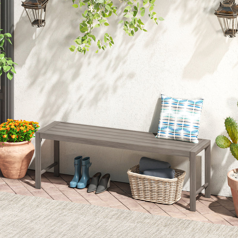 Banc d'extérieur en métal Allanah, Bois brossé gris