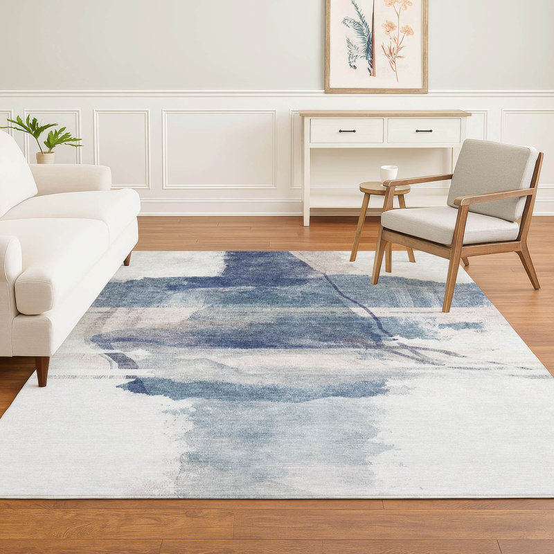 Premium Machine Washable Mayfield Abstract Rug, Blue, 10' x 14'