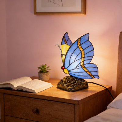 Tiffany Blue Fairy Butterfly Nightstand Table Lamps
