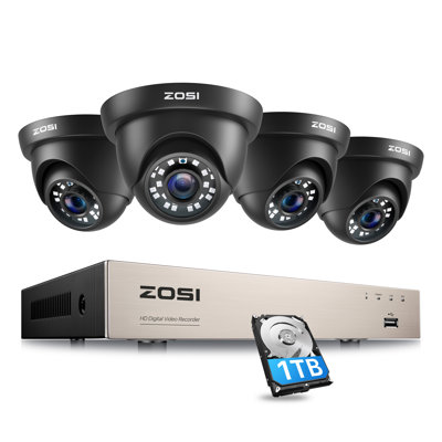 8CH DVR Security Camera System with 1TB HDD, 4pcs 2MP Wired Outdoor Dome Cameras, Motion Detection