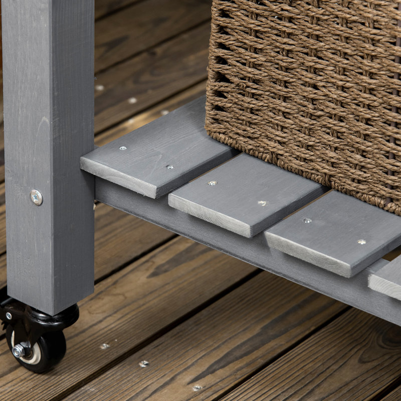 Lit de jardin surélevé en bois avec roues, 47 po x 22 po x 33 po, gris foncé - avec tablette de rangement et doublure pour lit de patio, tablette verrouillable