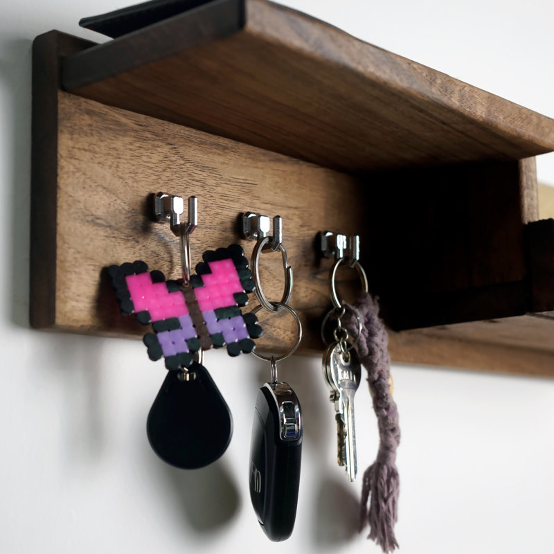 Porte-clés mural en noyer avec tablette – Organisateur d'entrée de 40 cm avec 3 crochets et fente pour le courrier