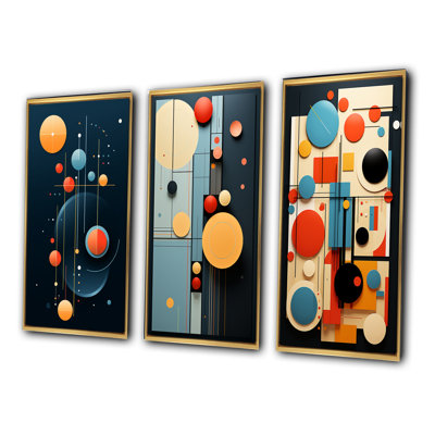 «Retro Bliss Abstract Circular Geometrics», 3 pièces sur toile