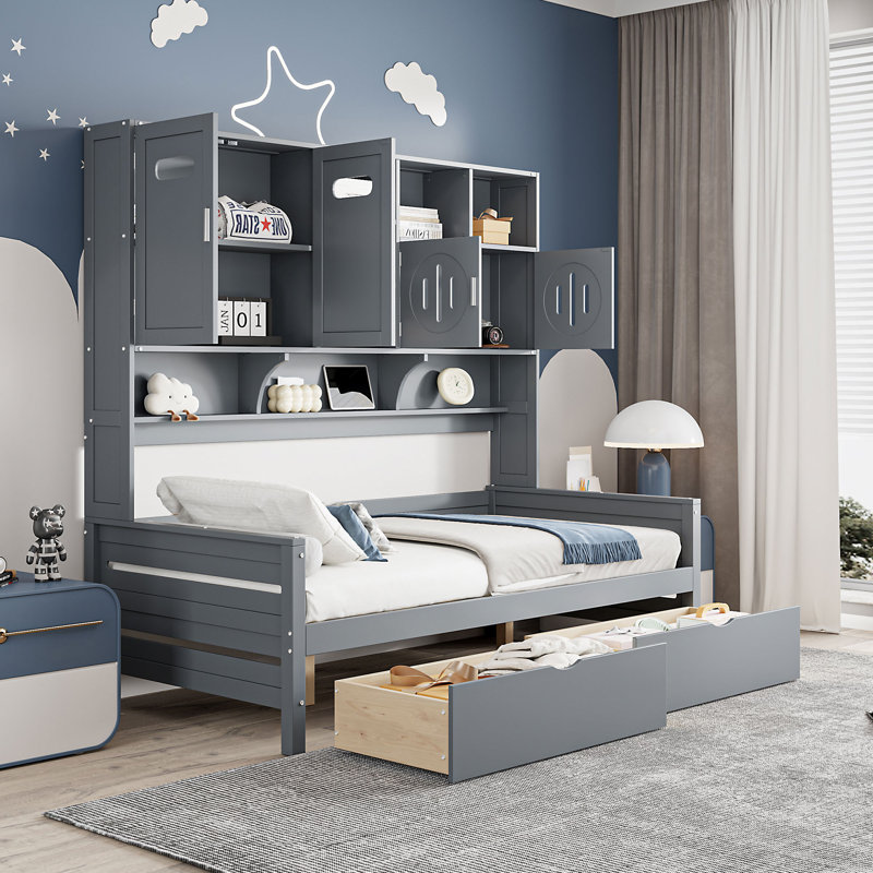 Wooden Daybed With 2 Drawers, Gray, Twin
