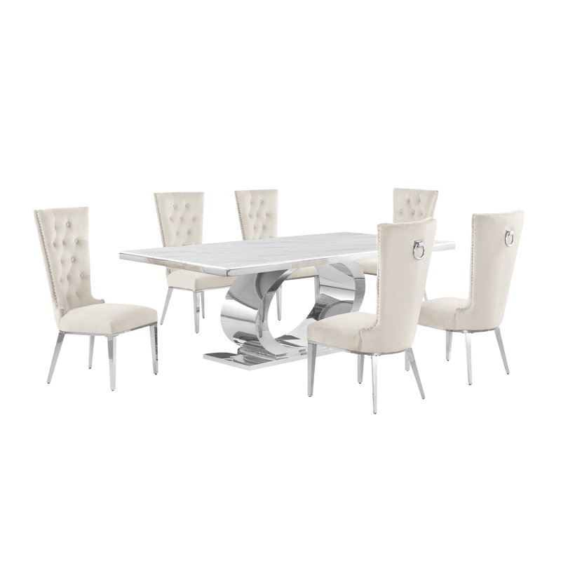 Ensemble de salle à manger Ballance, Ensemble repas 7 pièces, Argent, Cream