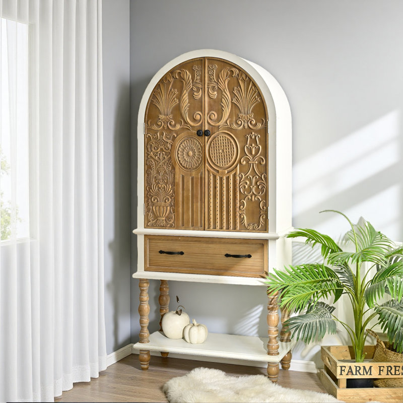 Armoire décorative 31,50 "à porte sculptée en forme de fleur avec 1 tiroir et 1 tablette, armoire en bois pour la cuisine