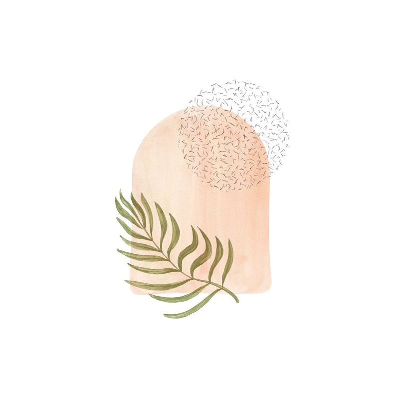 Peachy Tone Arch And Palm Leaf by Whales Way - Painting on Canvas, 66.04cm H x 45.72cm W x 1.91cm D, Wrapped Canvas