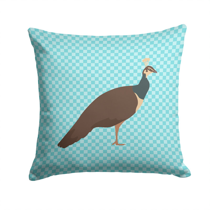 Coussin décoratif extérieur peahen paon check, 14 po x 14 po, Bleu