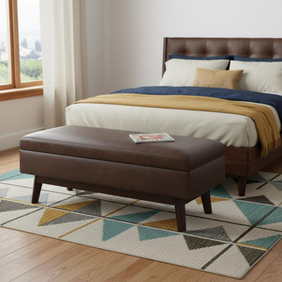 Pouf de rangement en similicuir brun et châtaigne de 122 cm